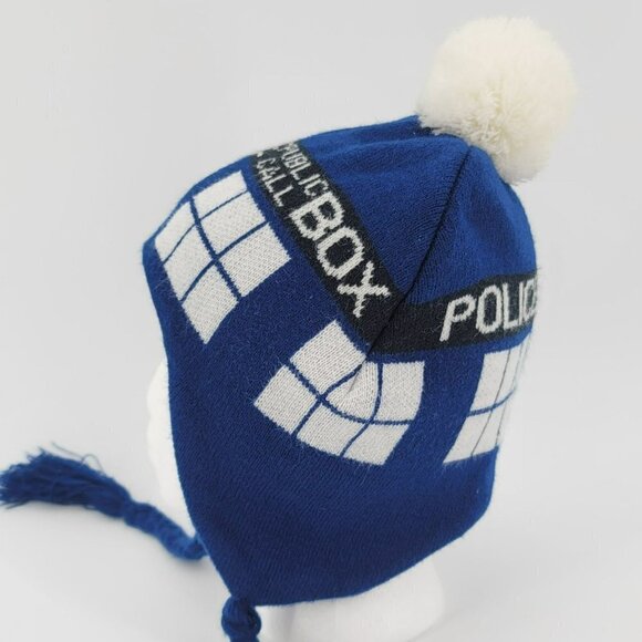 Hot Topic Doctor Who Police Public Call Box Knit Winter Hat Adult OS - Picture 2 of 9